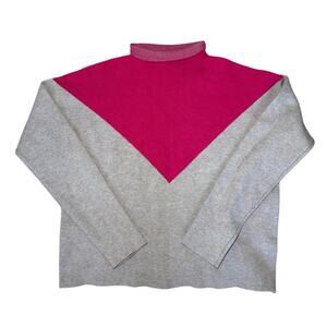 Magenta & Gray Colorblock Turtleneck Geometric Sweater 🔺 Long‑Sleeve ✨ Size S